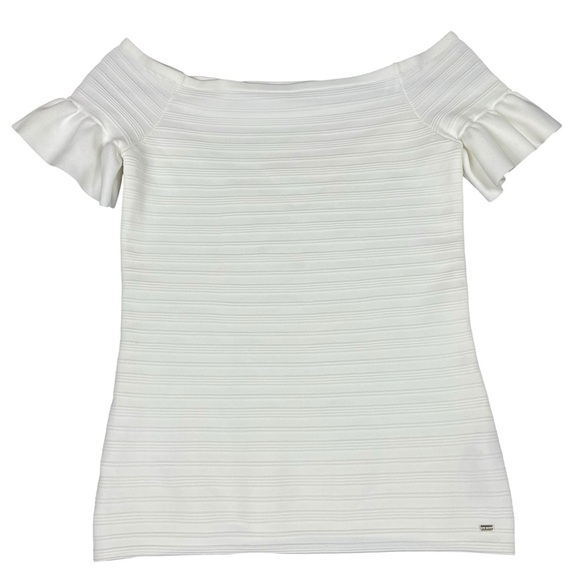 Ted Baker Misteey Bardot Frill Sleeve Off Shoulder Fitted Flattering Top US Sz 8 - Picture 1 of 13